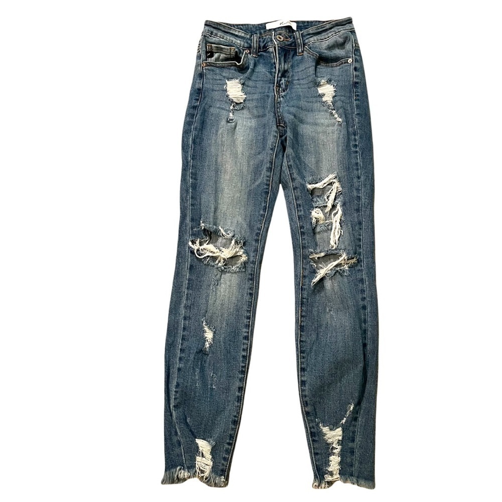 KanCan Busted Knee, Destroyed Stretch Denim Skinny Jeans, 3/25, KC5056M - Picture 1 of 10